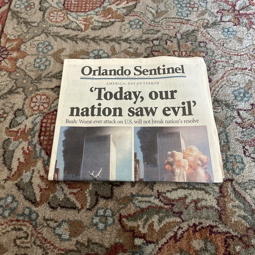 Orlando Sentinel (Sep 12 2001) Today Our Nation Saw Evil 9/11- Day of Terror